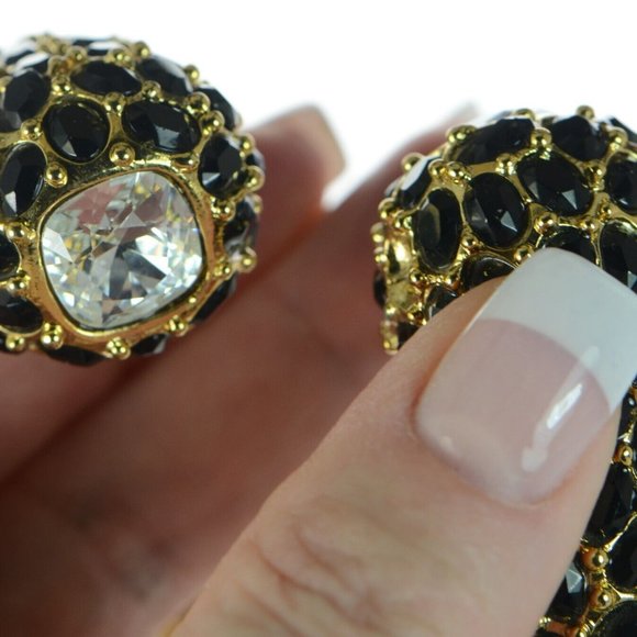 Kenneth Jay Lane KJL Black and White Crystal Bypass Cuff Bracelet - Picture 5 of 8